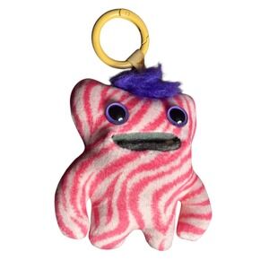 ZURU Addo Adbo Wide Eyed Weirdo Plush Keychain Pink White Stripes Purple Hair